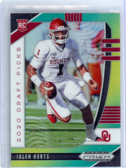 Jalen Hurts 2020 Panini Prizm Draft Picks green and yellow prizm rookie card #'d 218/249