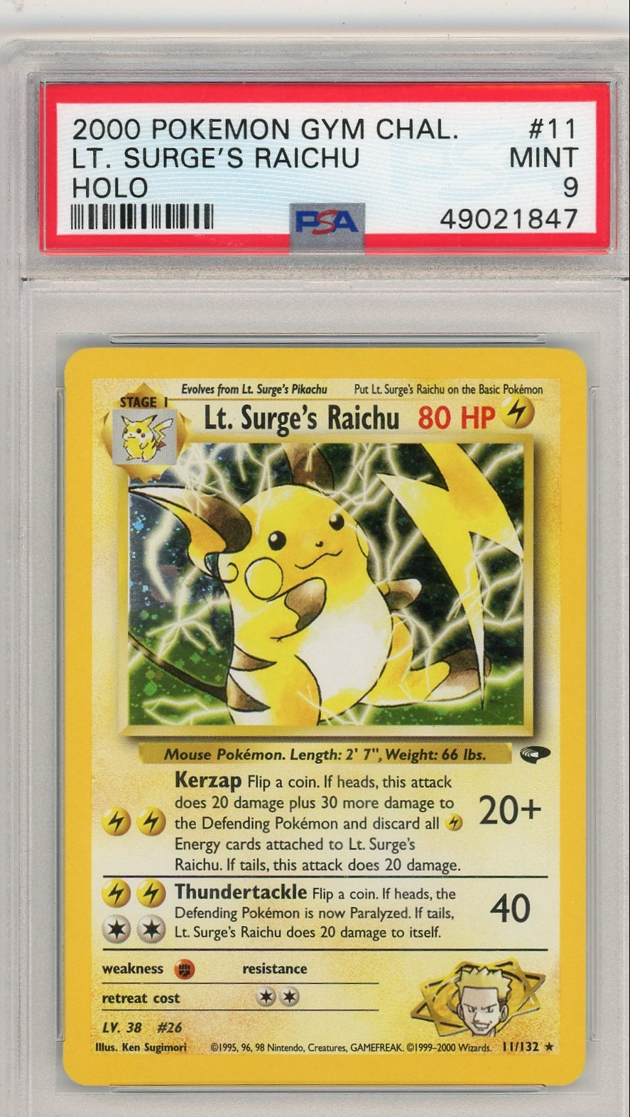 Lt. Surge's Raichu Pokémon Gym Challenge Holo #11/132 PSA 9