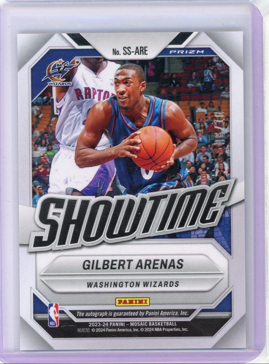 Gilbert Arenas 2023-24 Panini Mosaic Showtime autograph gold mosaic #'d 06/10
