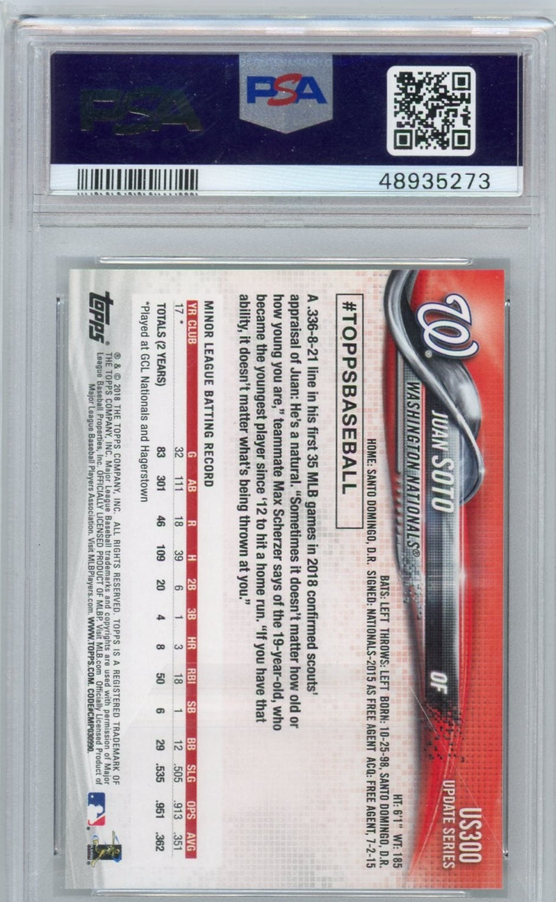 Juan Soto 2018 Topps Update Batting Rookie Card PSA 10