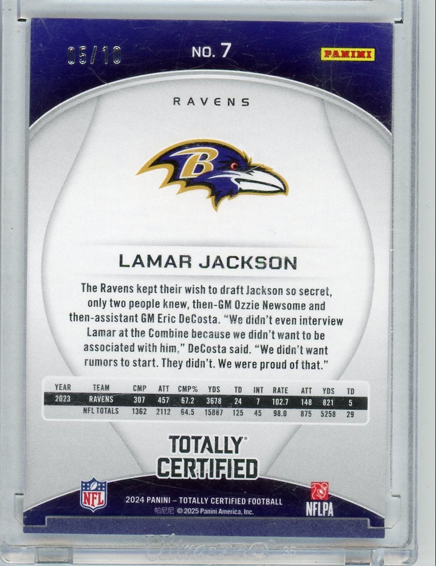 Lamar Jackson 2024 Panini Totally Certified Platinum Gold #'d 05/10