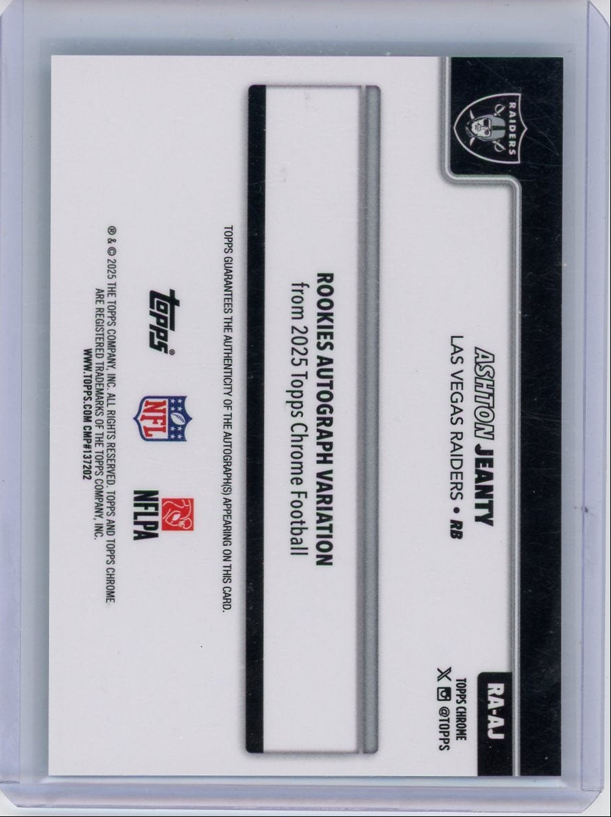 Ashton Jeanty 2025 Topps Chrome autograph aqua raywave ref. RC #'d 126/199