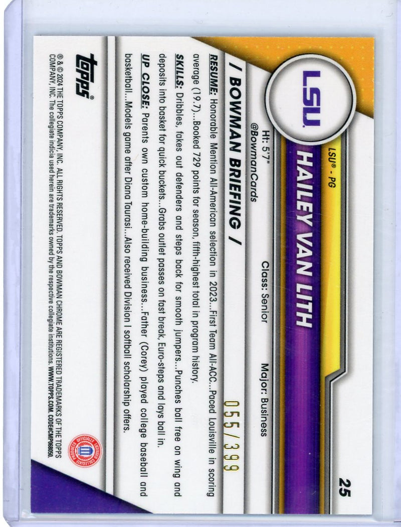 Hailey Van Lith 2024 1st Bowman Chrome University purple ref. 