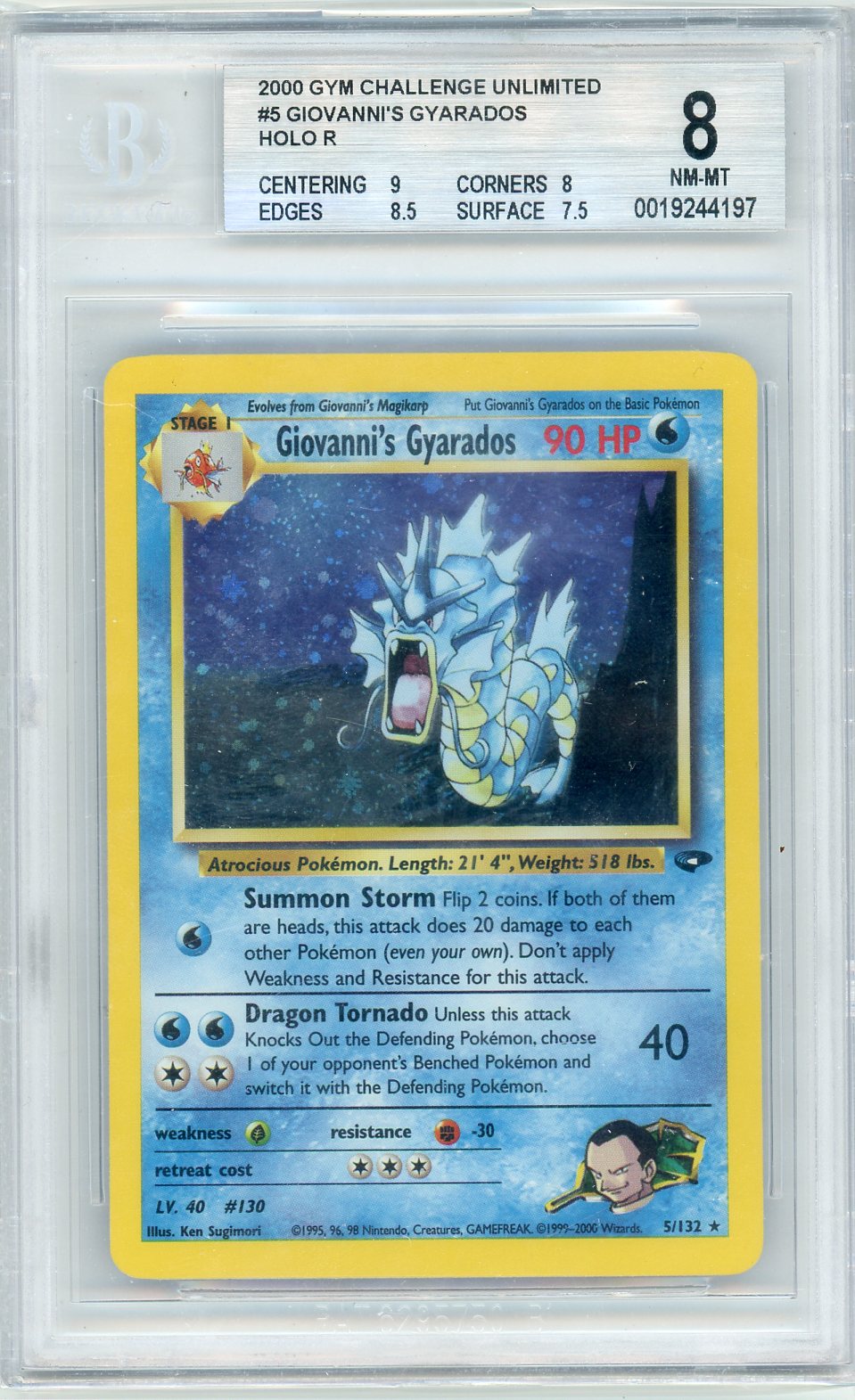 Giovanni's Gyarados Pokémon Gym Challenge Unlimited Holo #5/132 BGS 8