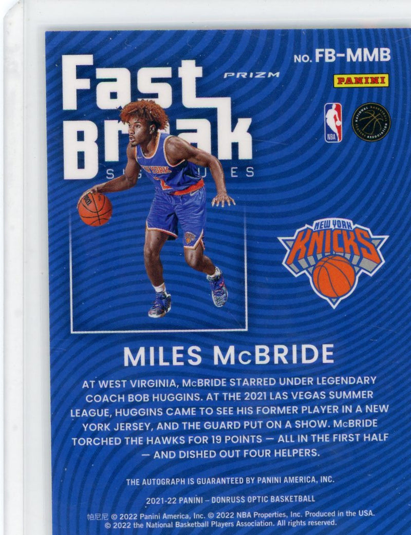 Miles McBride 2021-22 Panini Donruss Optic Fast Break autograph rookie card
