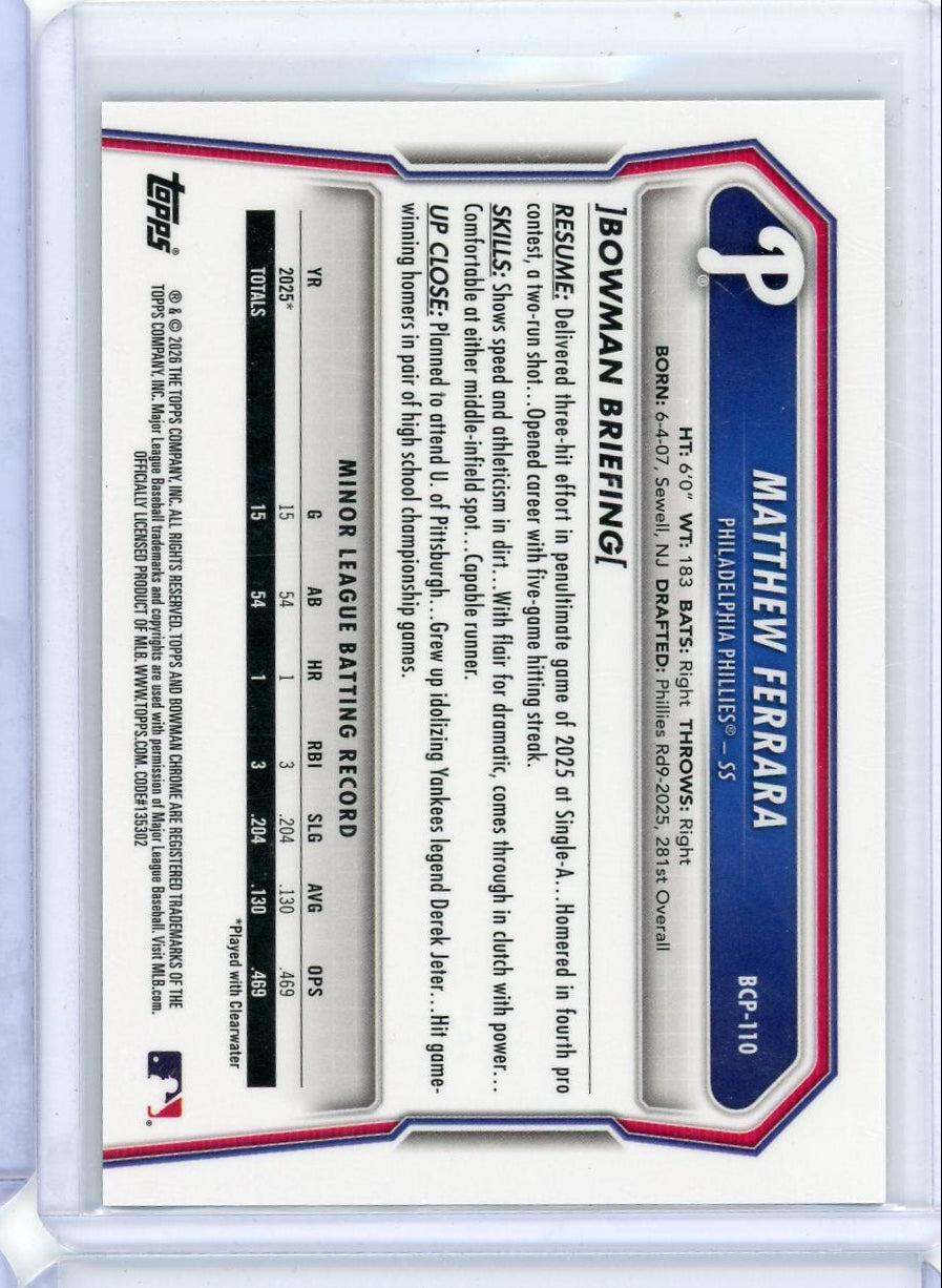 Mathew Ferrara 1st Bowman Chrome Gold Parallel #'d 18/50