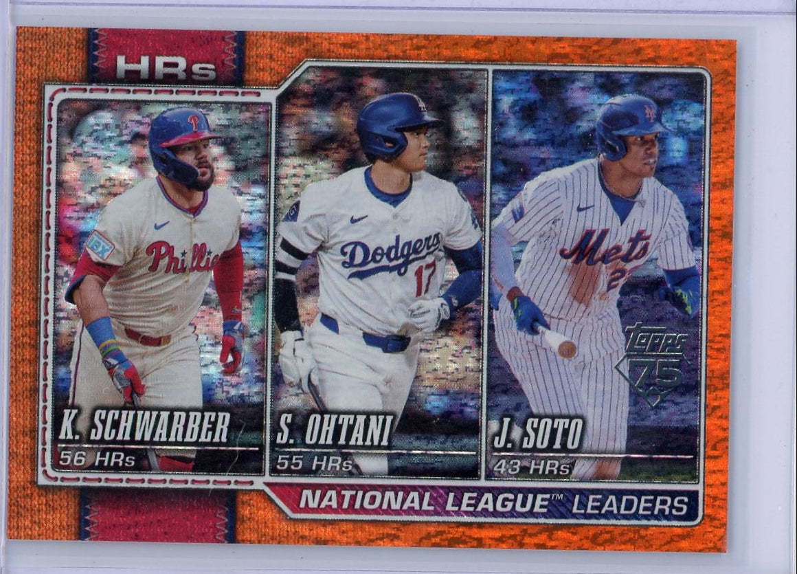 K.Schwarber / S. Ohtani / J. Soto 2026 Topps Series 1 National League Homerun Leaders Orange Foil #'d 19/25