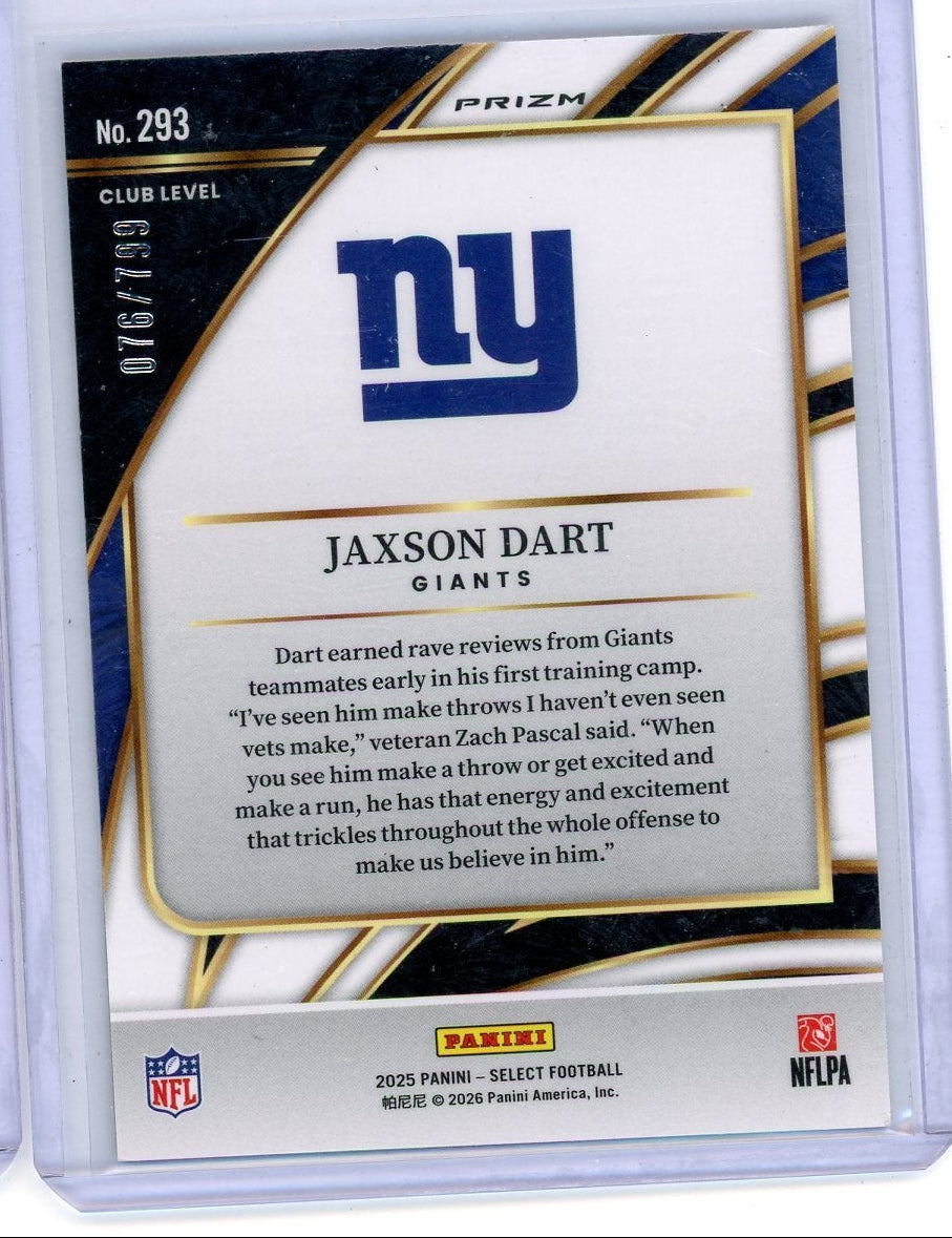 Jaxson Dart 2025 Panini Select Club Level White Shock Refractor RC #'d 076/799