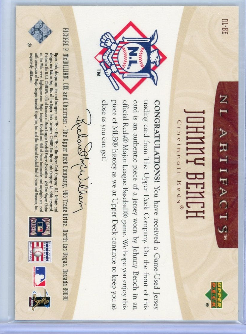 Johnny Bench 2005 Upper Deck NL Artifacts Relic #'d 295/325