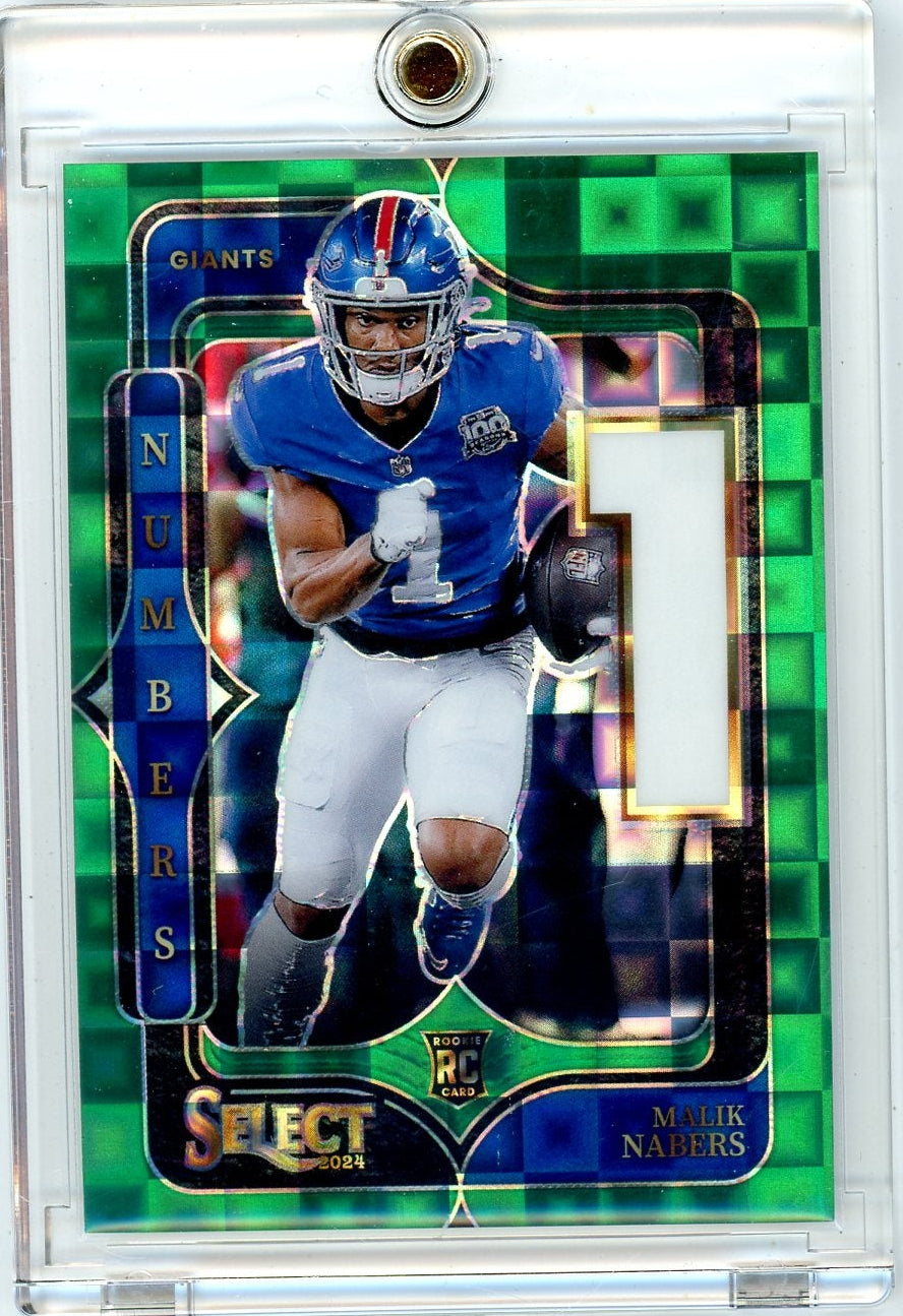 Malik Nabers 2024 Panini Select Numbers Green Prizm RC #'d 1/5 (Jersey Match)