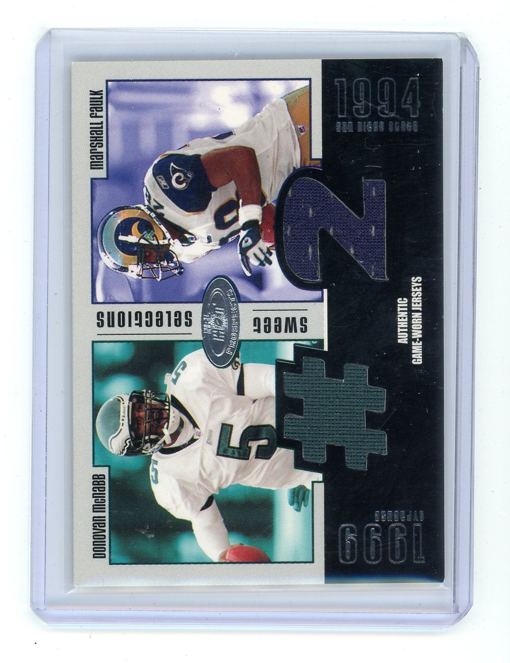 Donovan McNabb / Marshall Faulk 2003 Fleer NFL Hot Prospects Sweet Selections Dual Jersey Relic #'d 037/325