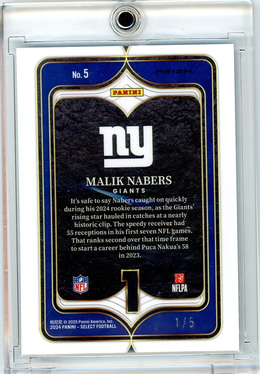 Malik Nabers 2024 Panini Select Numbers Green Prizm RC #'d 1/5 (Jersey Match)