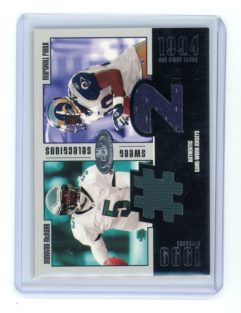 Donovan McNabb / Marshall Faulk 2003 Fleer NFL Hot Prospects Sweet Selections Dual Jersey Relic 
