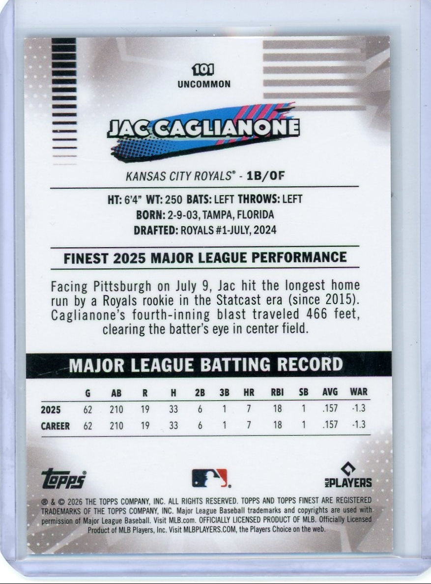 Jac Caglianone 2026 Topps Finest Gold Uncommon Refractor #'d 32/50