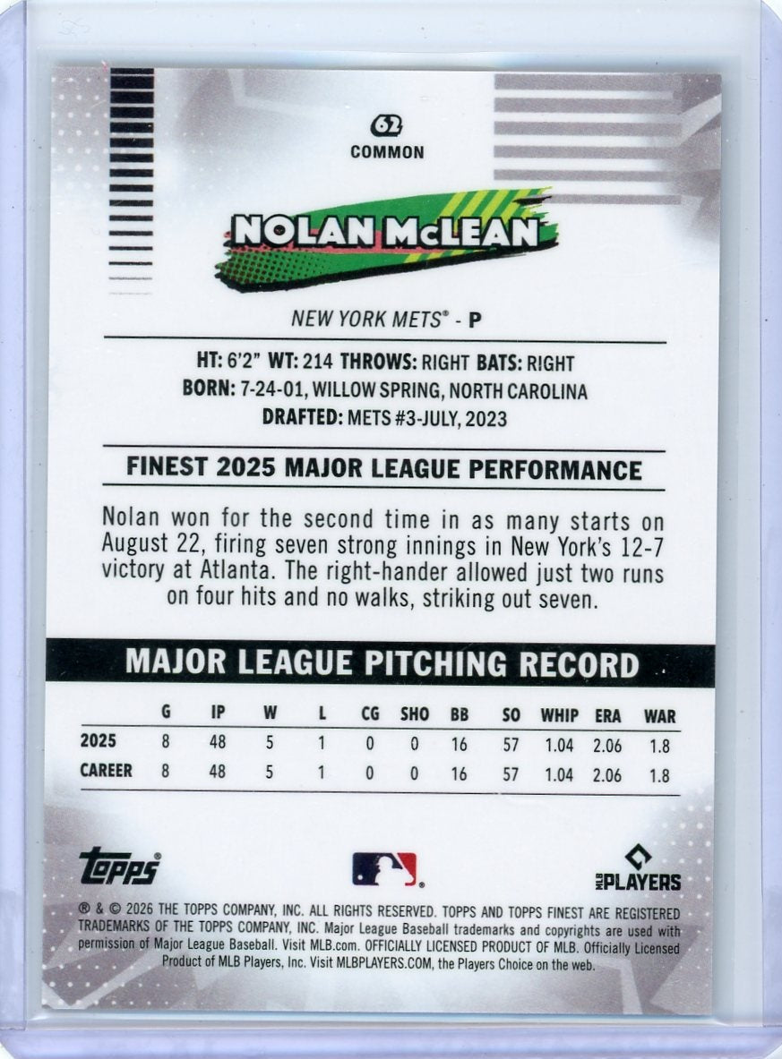 Nolan McLean 2026 Topps Finest Gold X-Fractor 23/50