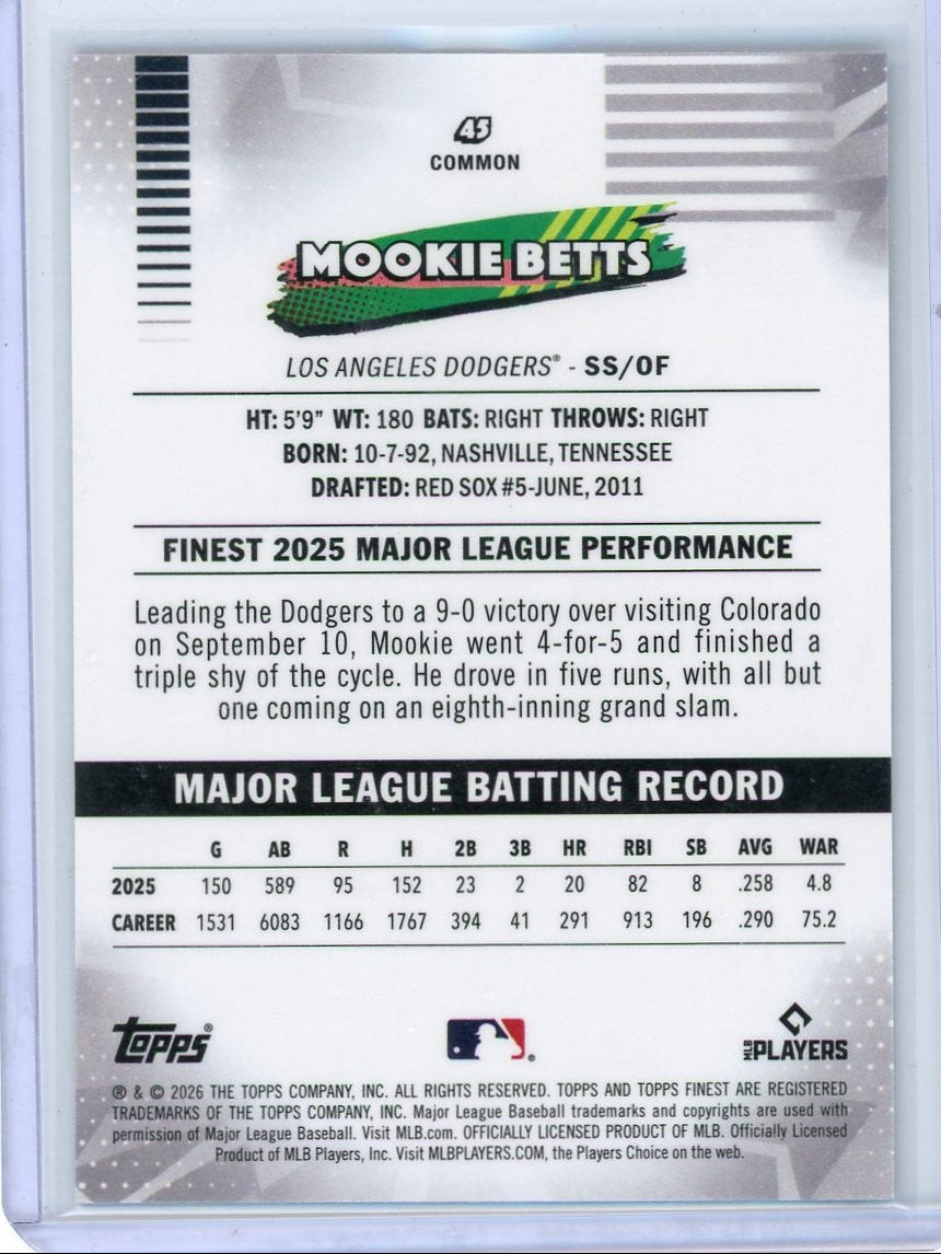 Mookie Betts 2026 Topps Finest Purple Geometric #'d 57/75