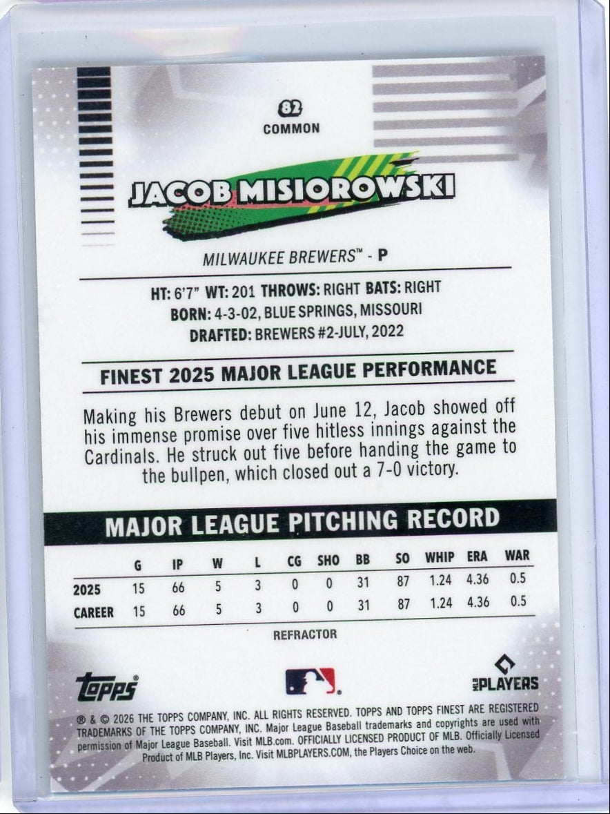 Jacob Misiorowski 2026 Topps Finest Common Refractor RC