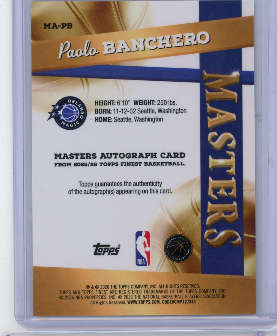 Paolo Banchero 2026 Topps Finest Masters Autograph #'d 06/10