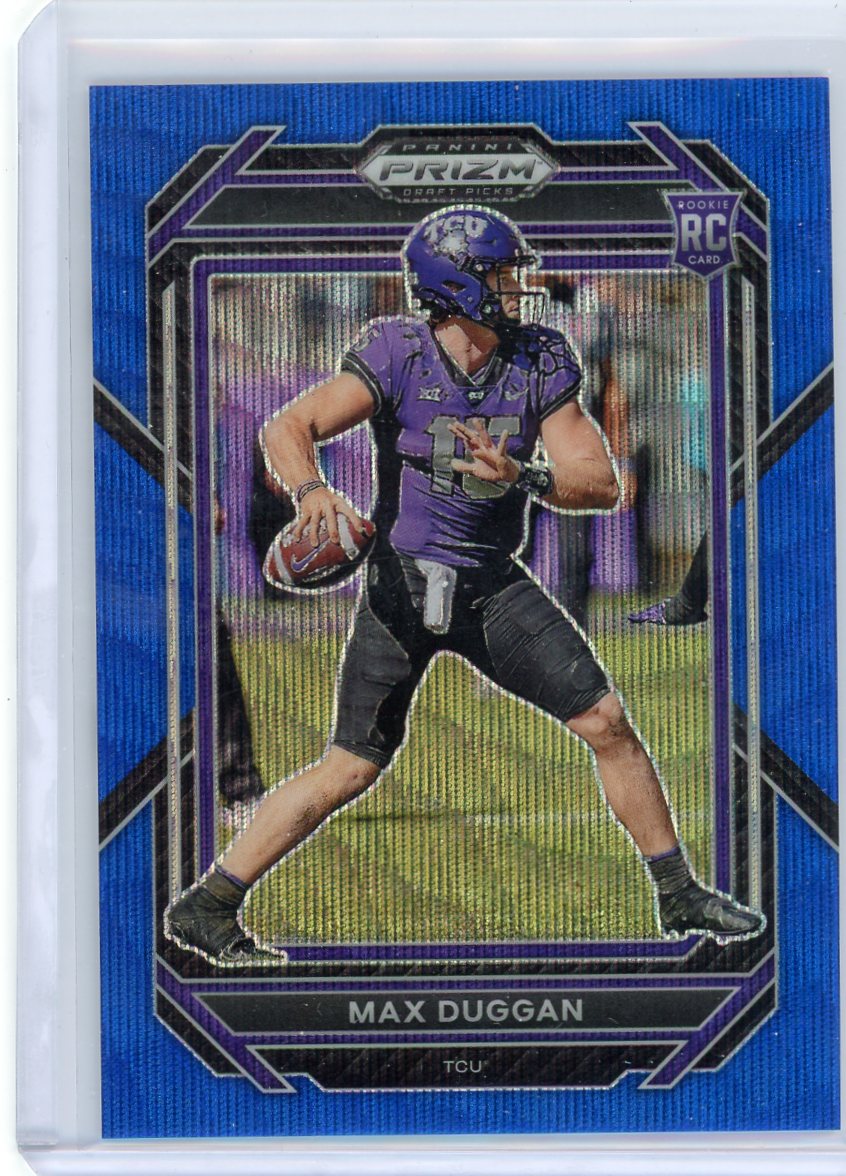 Max Duggan 2023 Panini Prizm Draft Picks blue wave prizm rookie card #'d 121/249