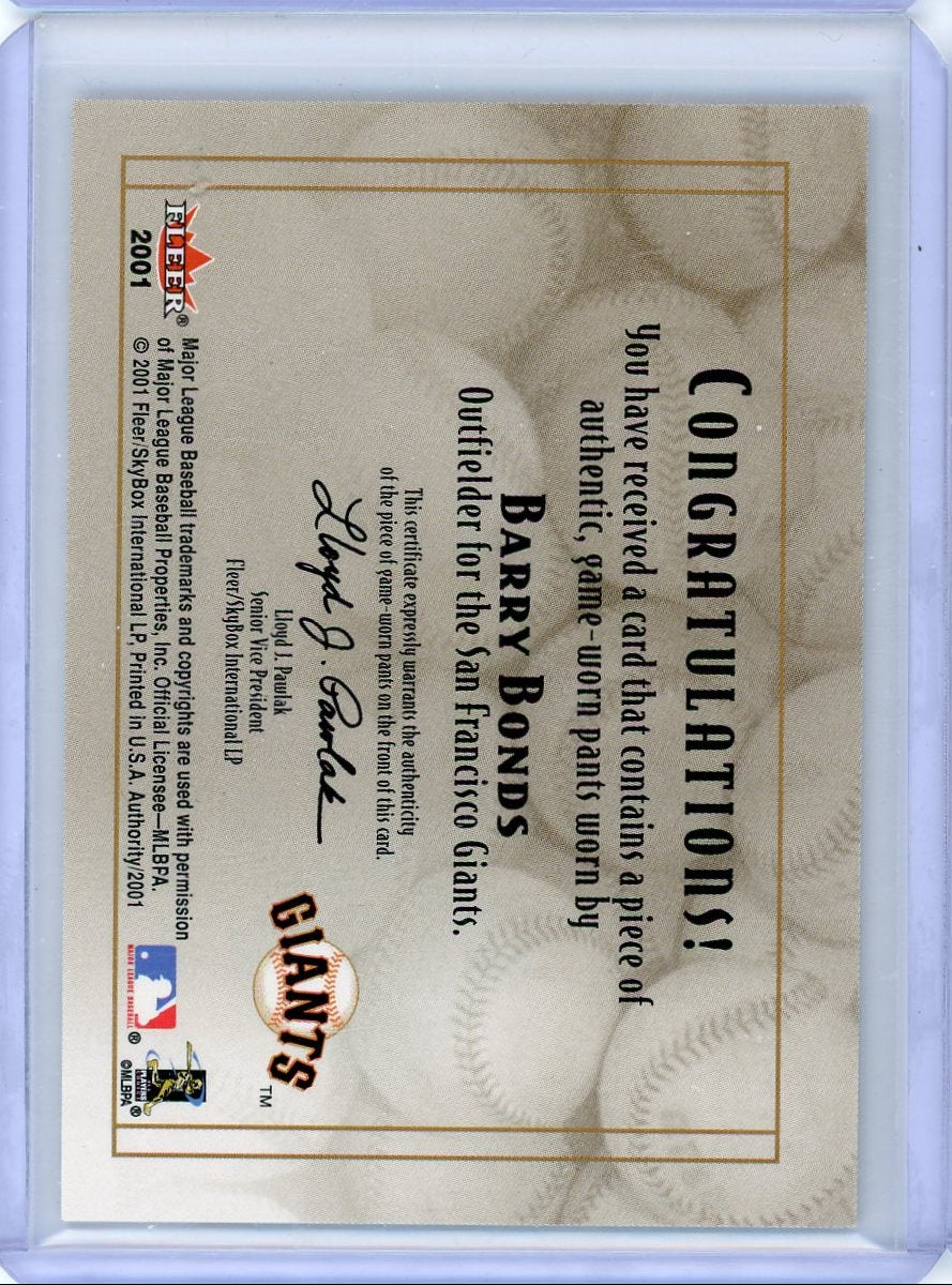 Barry Bonds 2001 Fleer Diamond Cuts Game Used Relic