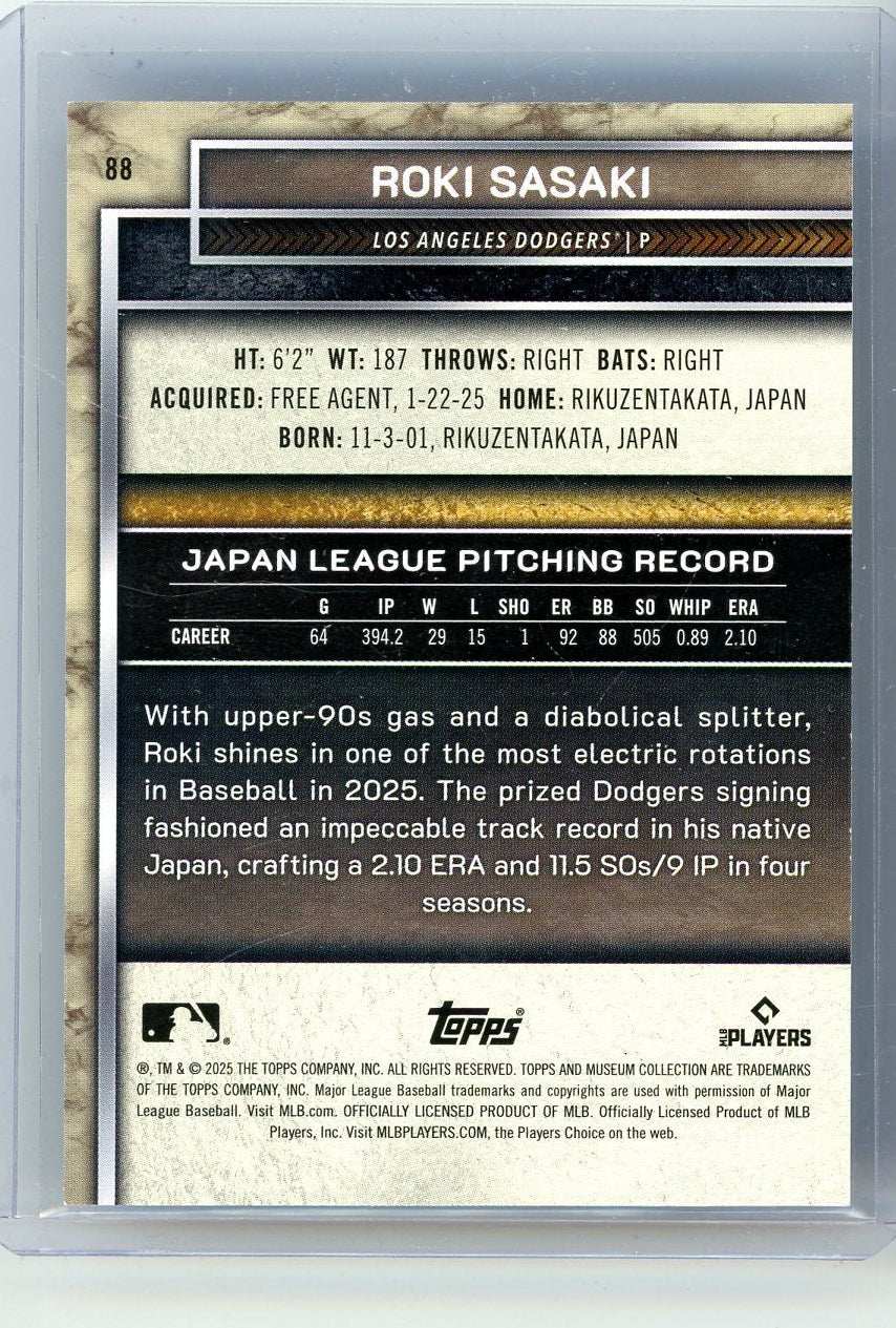 Roki Sasaki 2025 Topps Museum RC blue #'d 02/25