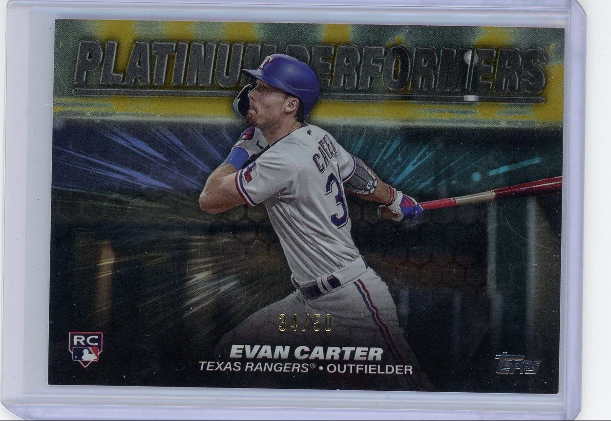 Evan Carter 2024 Topps Platinum Performers gold holo rookie card #'d 34/50