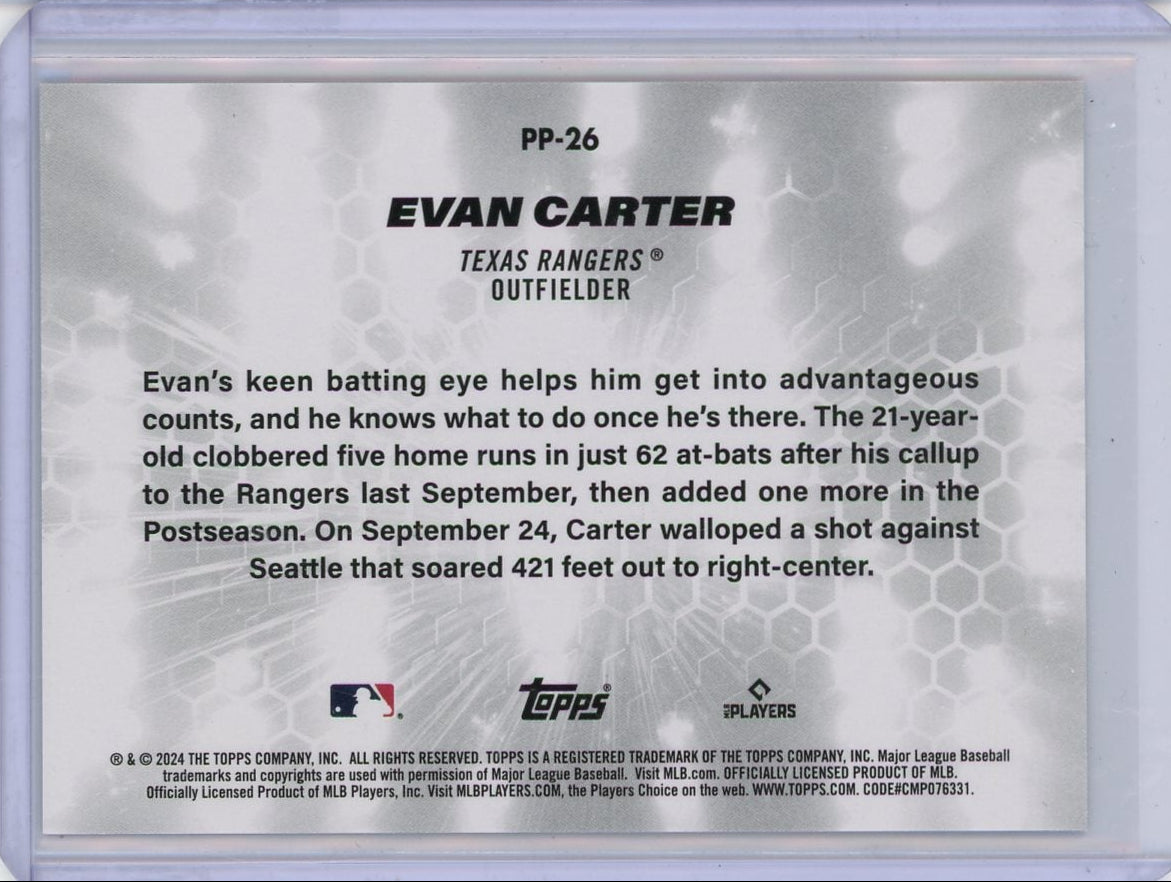 Evan Carter 2024 Topps Platinum Performers gold holo rookie card #'d 34/50