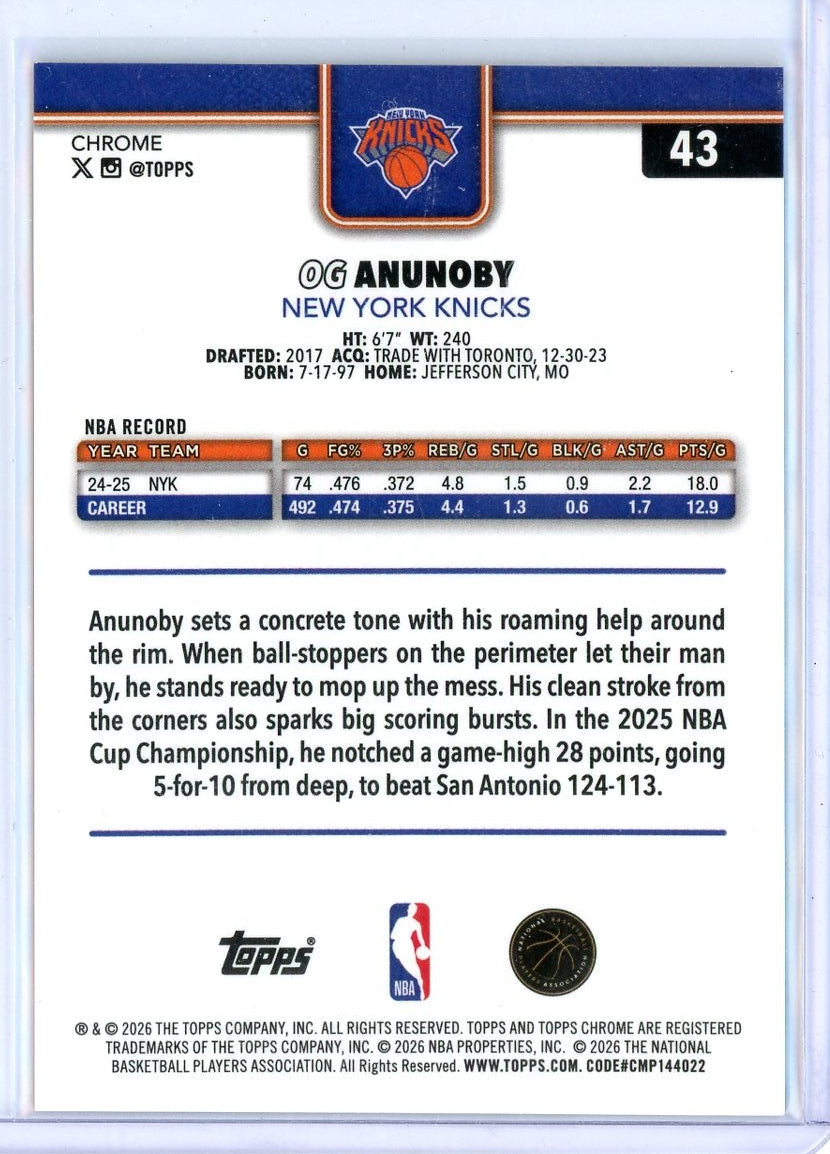 OG Anunoby 2025-26 Topps Chrome Update Gold Geometric Refractor #'d 41/50