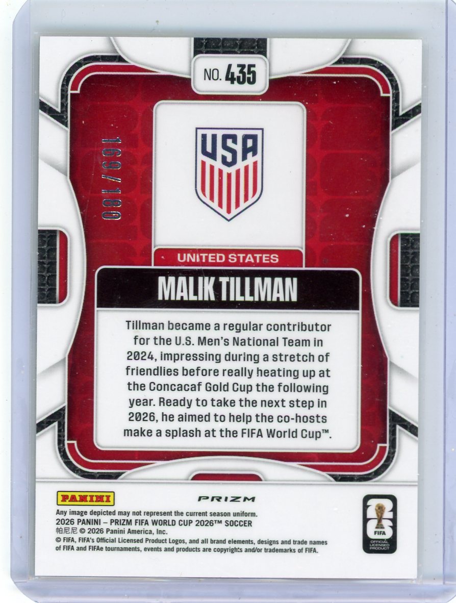 Malik Tillman 2026 Panini Prizm FIFA World Cup Fluorescent Yellow Wave #'d 169/180