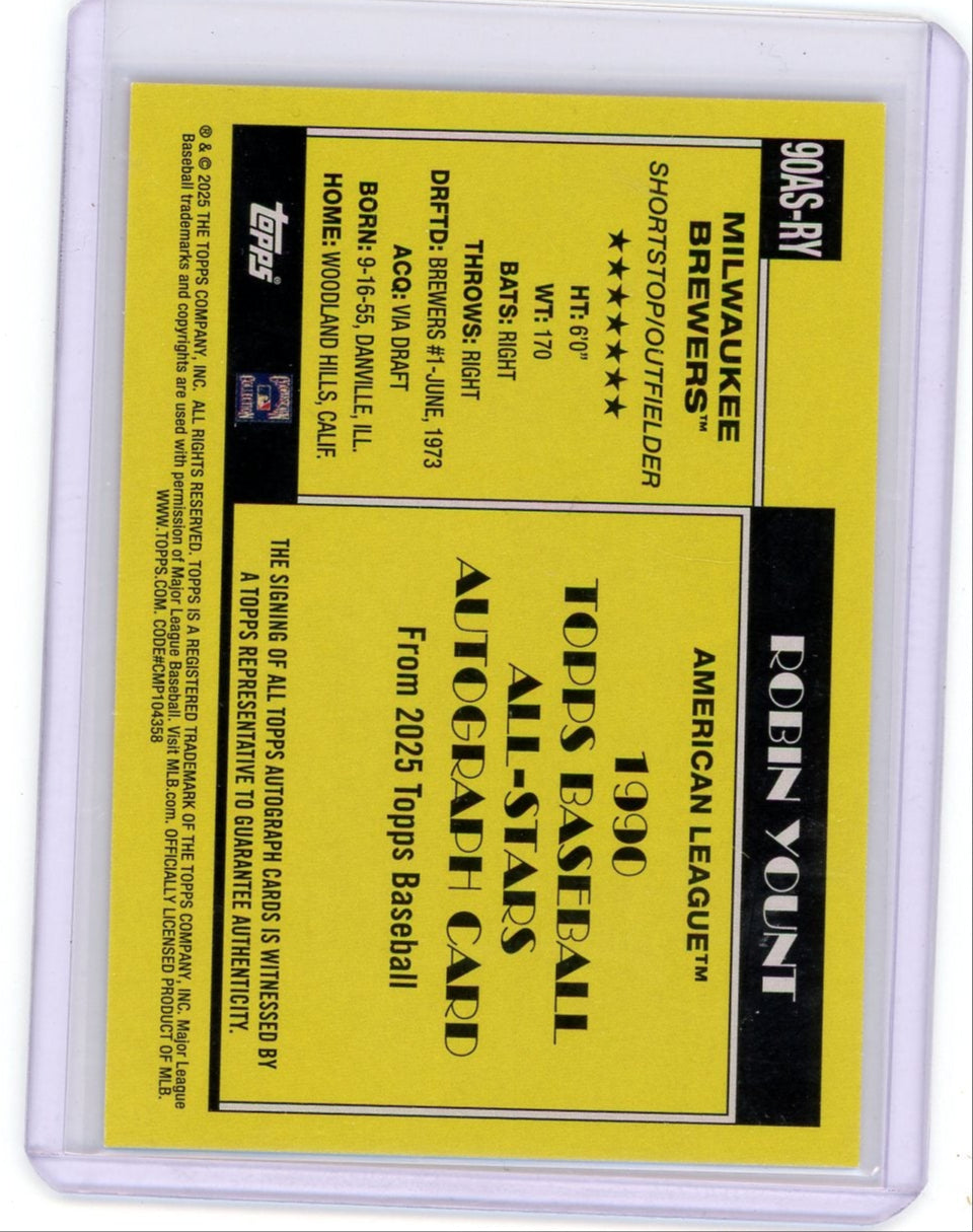 Robin Yount 2025 Topps '90 All Star autograph gold #'d 43/50