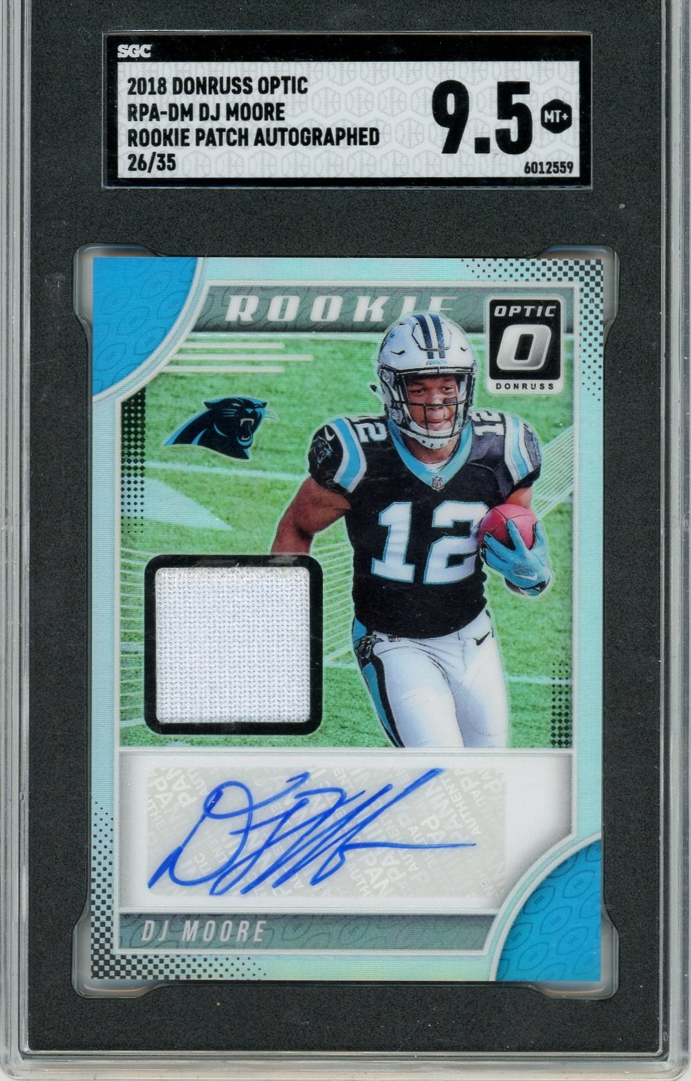 DJ Moore 2018 Panini Donruss Optic Rookie Patch Autograph Holo #26/35 SGC 9.5