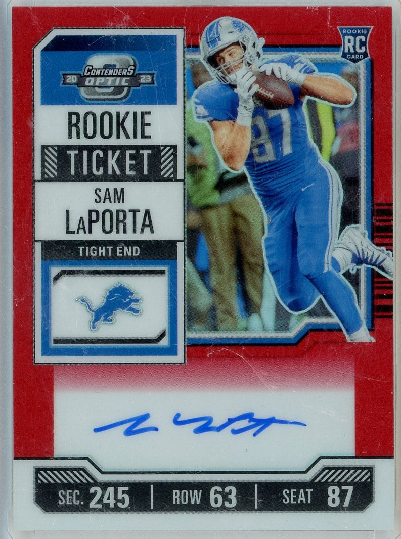 Sam LaPorta 2023 Panini Contenders Optic Rookie Autograph Red #'d 006/125