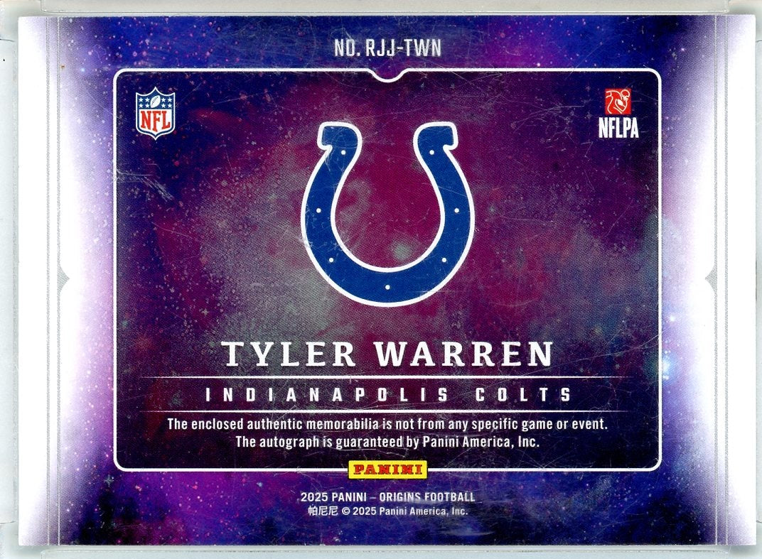 Tyler Warren 2025 Panini Origins Rookie Patch Auto #RJJ-TWN