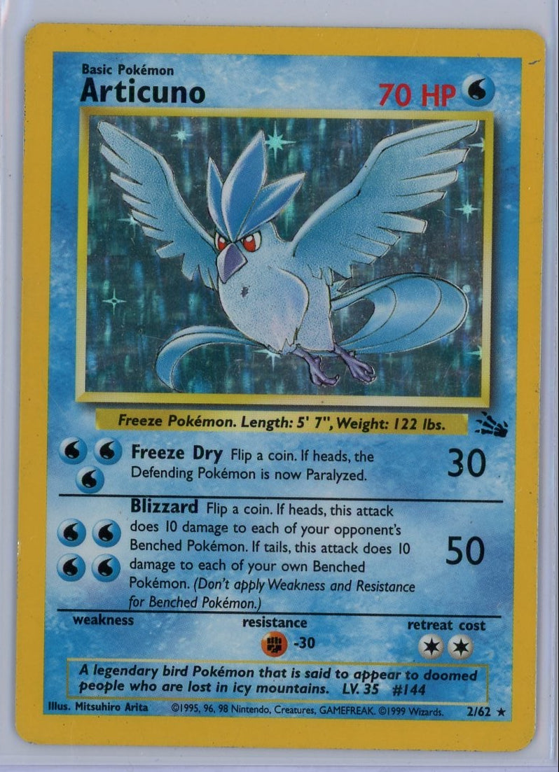 Articuno Pokémon Fossil Unlimited Holo Rare (MP) #2/62