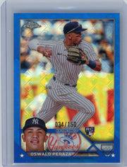 Oswald Peraza 2023 Topps Chrome Logofractor blue ref. rookie card #'d 034/150