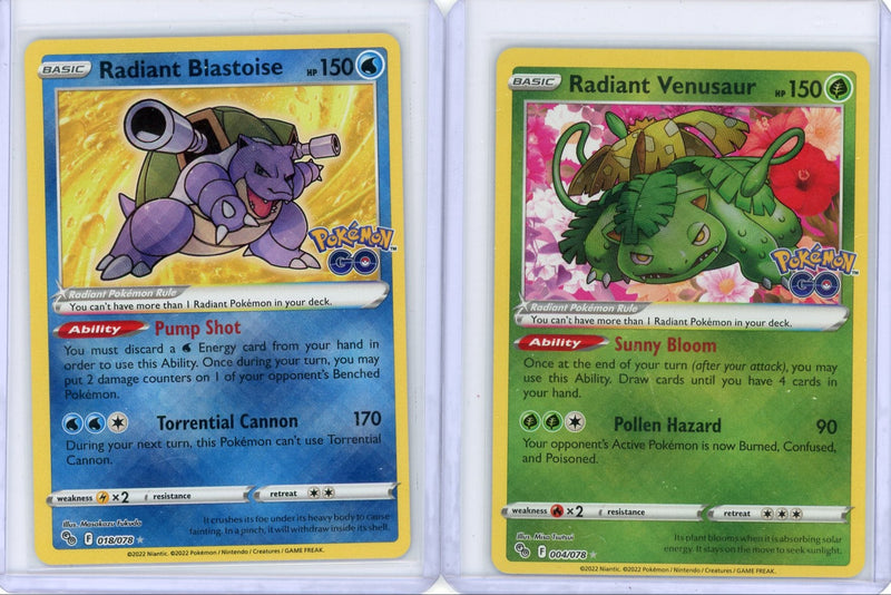 Radiant Venusaur + Radiant Blastoise 2022 Pokemon Go 2-card lot
