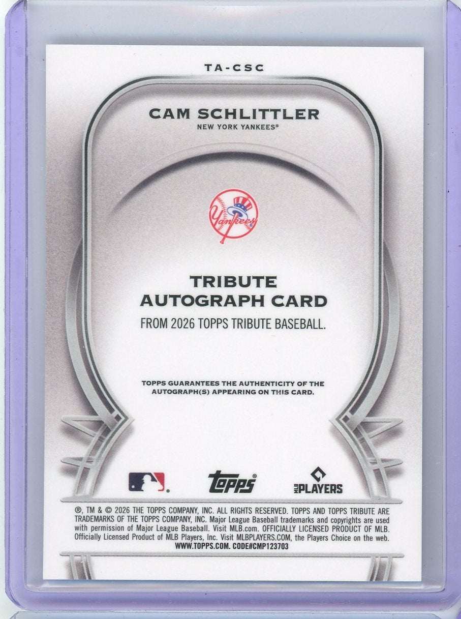 Cam Schlittler 2026 Topps Tribute Autograph #'d 139/199