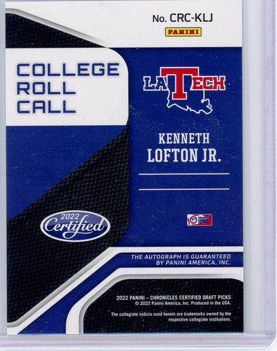 Kenneth Lofton Jr. 2022 Panini Chronicles Draft Picks Certified College Roll Call autograph