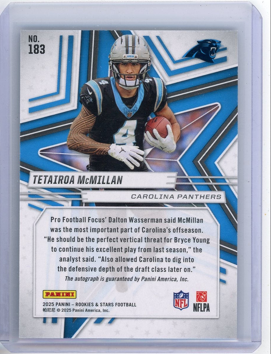 Tetairoa McMillan 2025 Panini Rookies & Stars Auto True Blue #'d 85/99