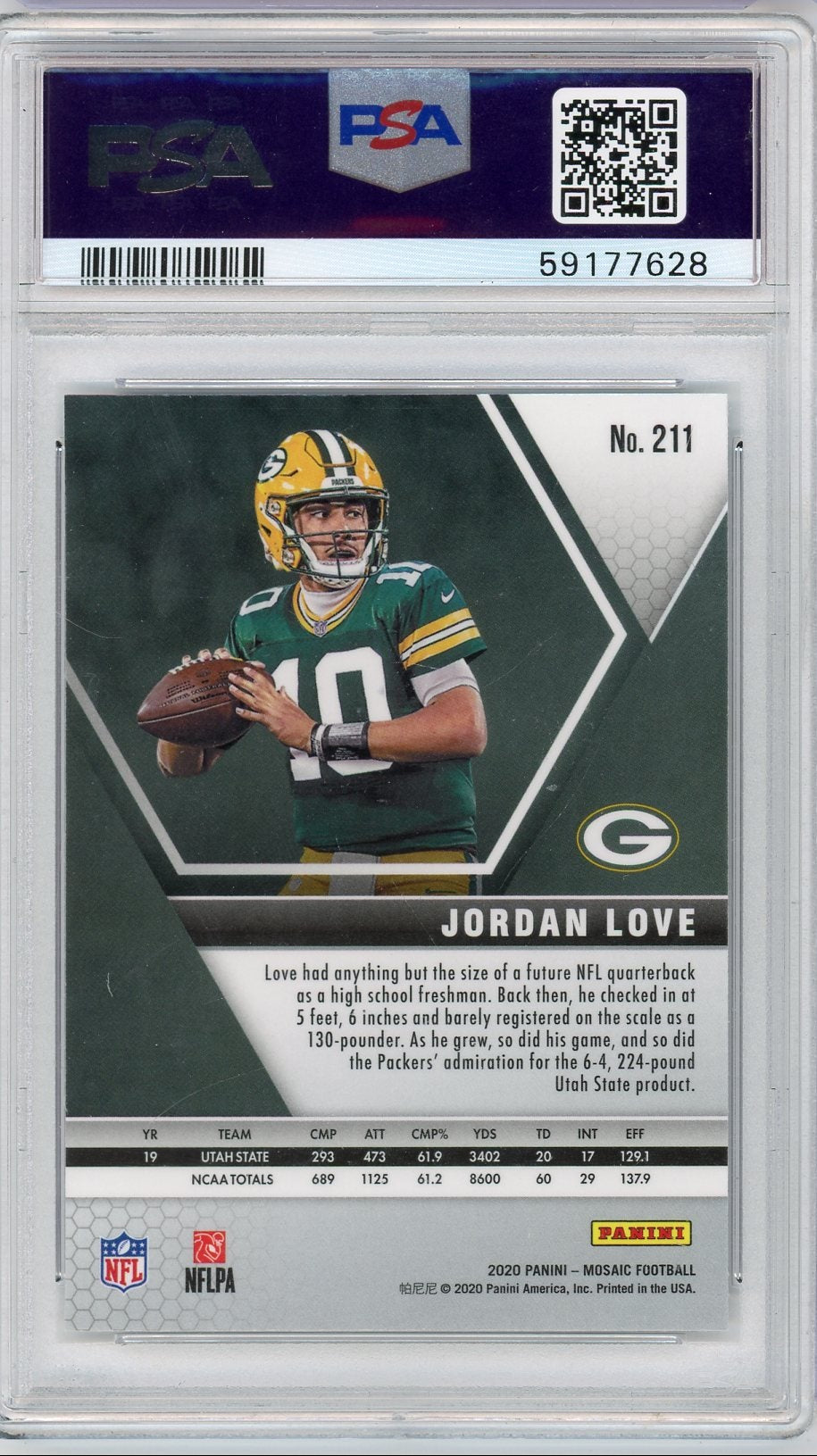 Jordan Love 2020 Panini Mosaic Rookie Card #211 PSA 10