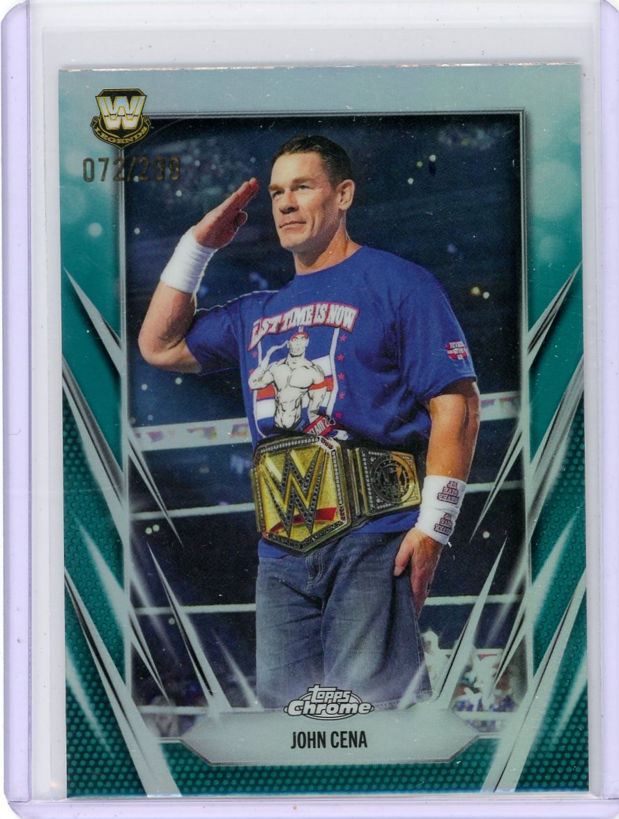 John Cena 2026 Topps Chrome WWE Teal Refractor #'d 072/299