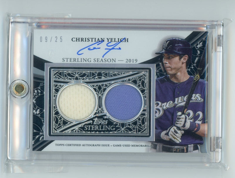 Christian Yelich 2023 Topps Sterling dual relic autograph 