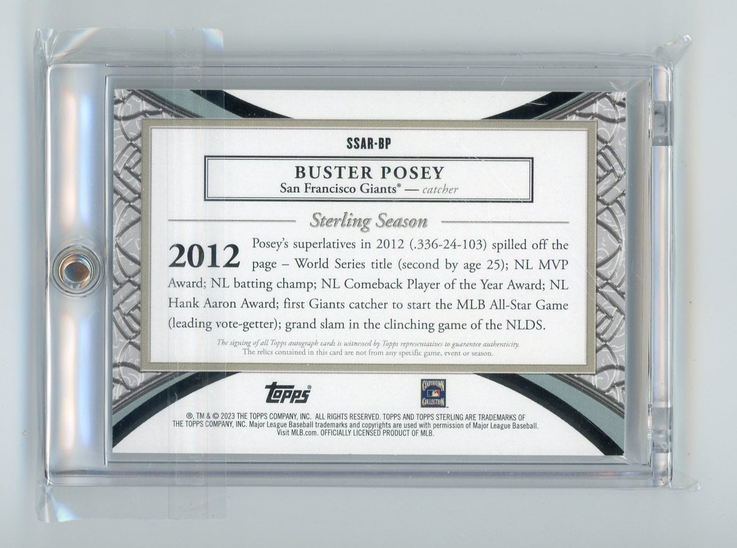 Buster Posey 2023 Topps Sterling Season quadruple relic autograph