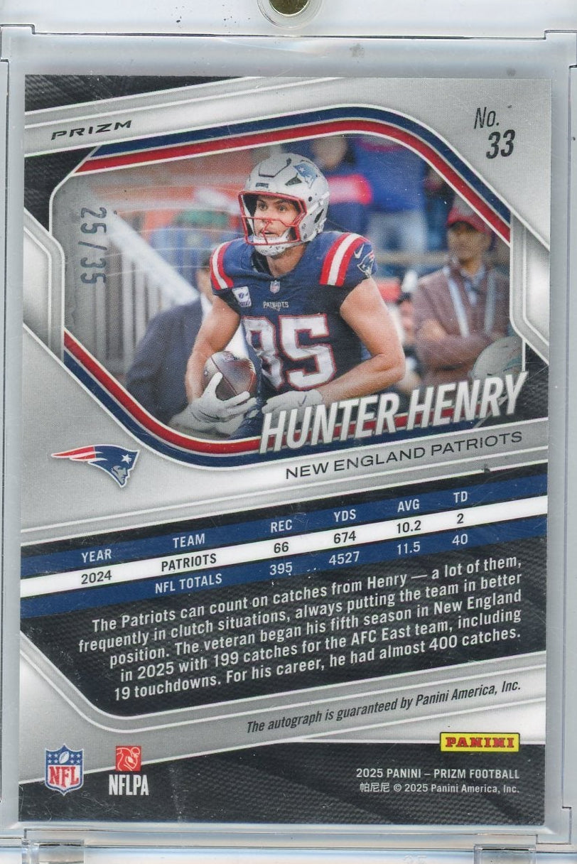 Hunter Henry 2025 Panini Prizm Red Shimmer Autograph #'d 25/35