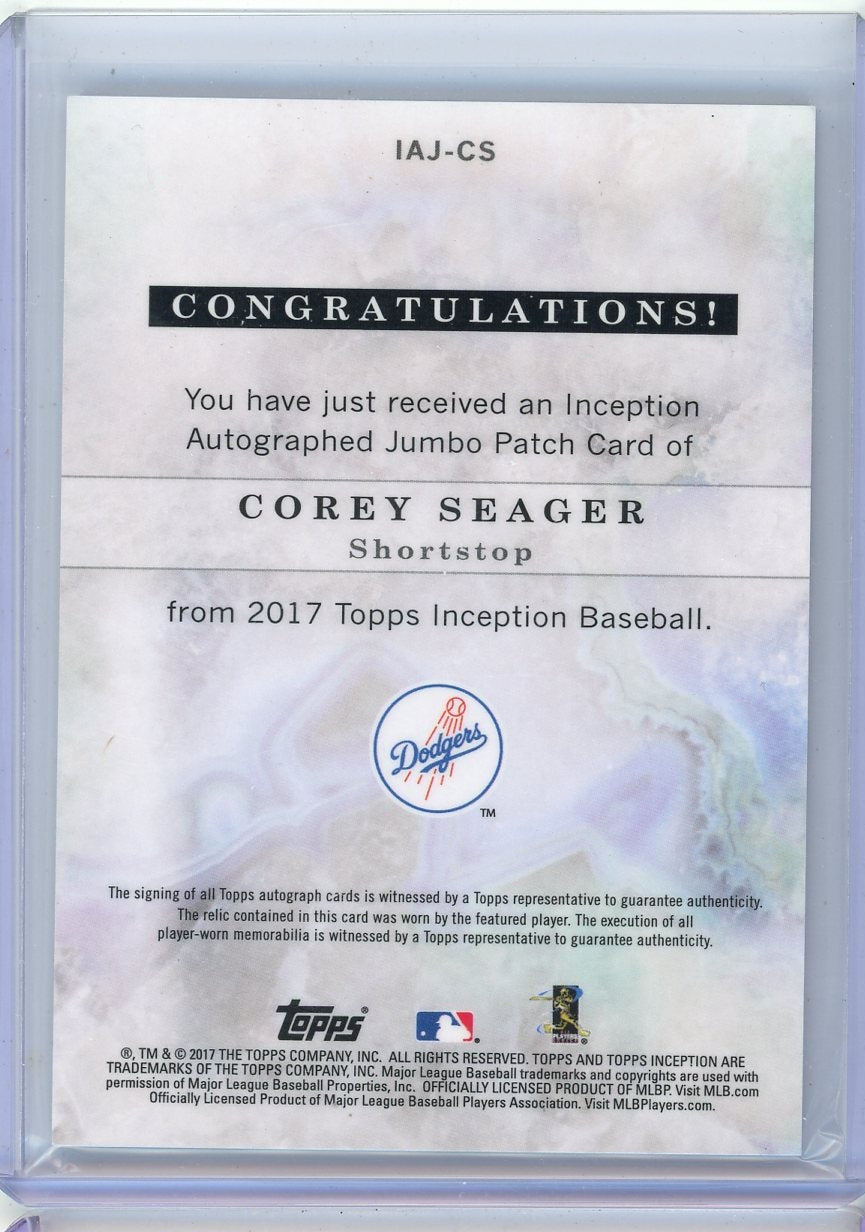 Corey Seager 2017 Topps Inception autograph jumbo patch #'d 08/50