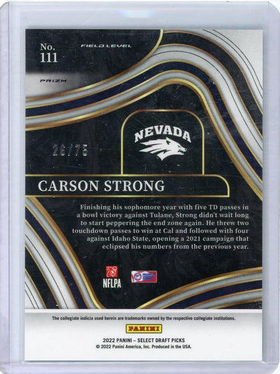 Carson Strong 2022 Panini Select Draft Field Level checkerboard prizm #'d 26/75 rookie card