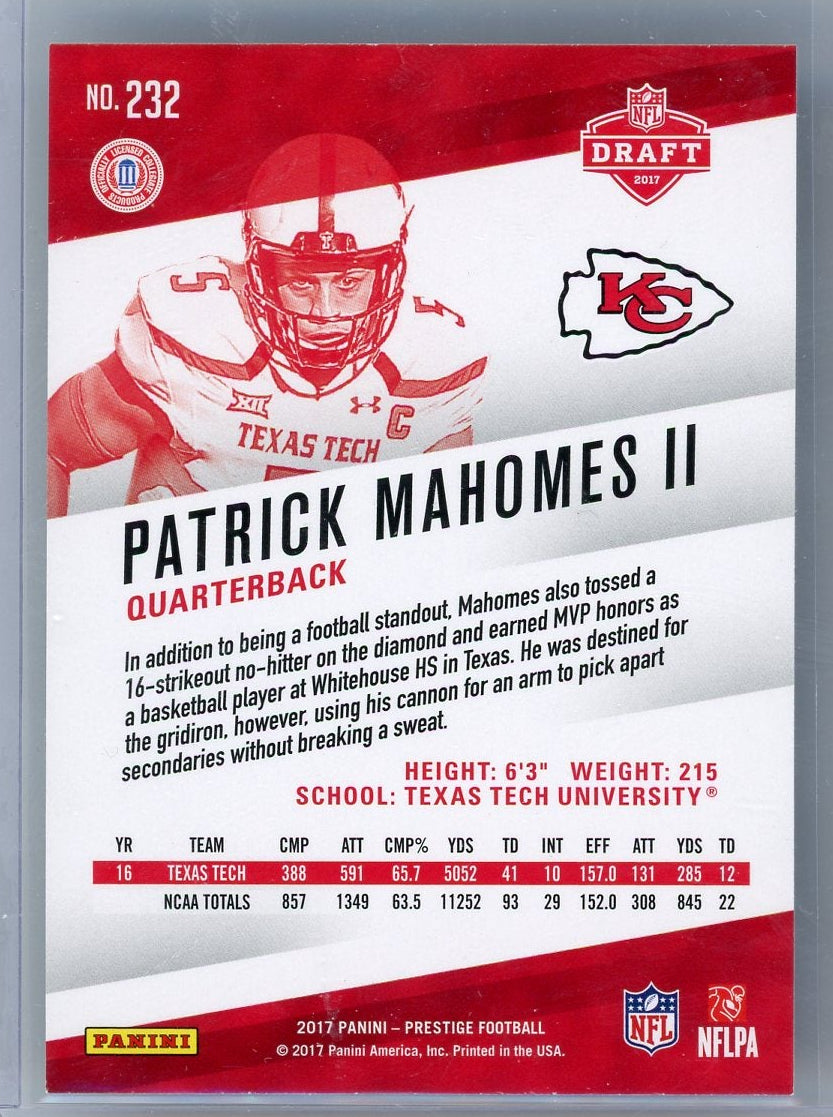 Patrick Mahomes 2017 Panini Prestige Rookie Card #232