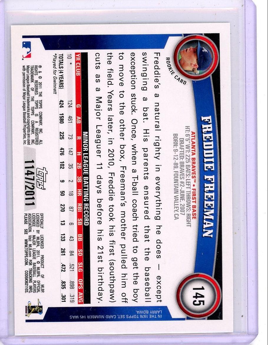 Freddie Freeman 2011 Topps Rookie Card Gold #'d 1147/2011