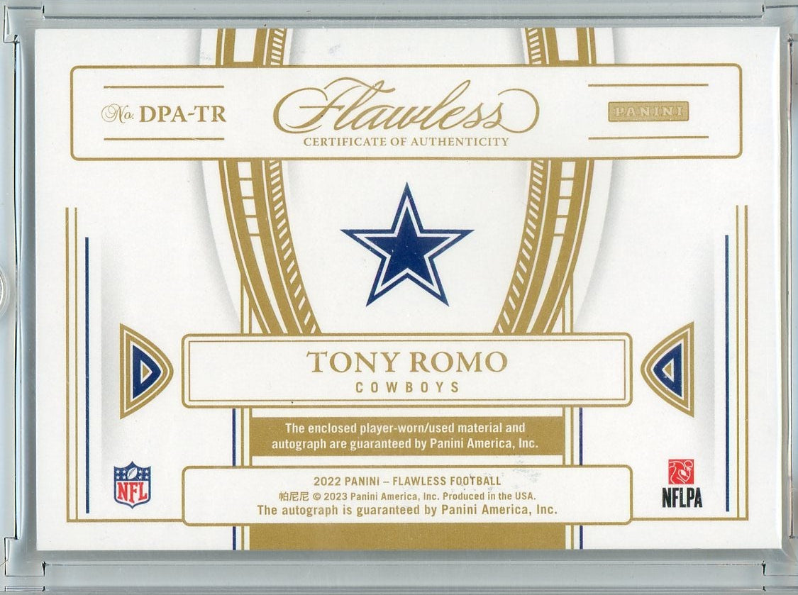 Tony Romo 2022 Panini Flawless Football Distinguished Patch Autograph #'d 07/20