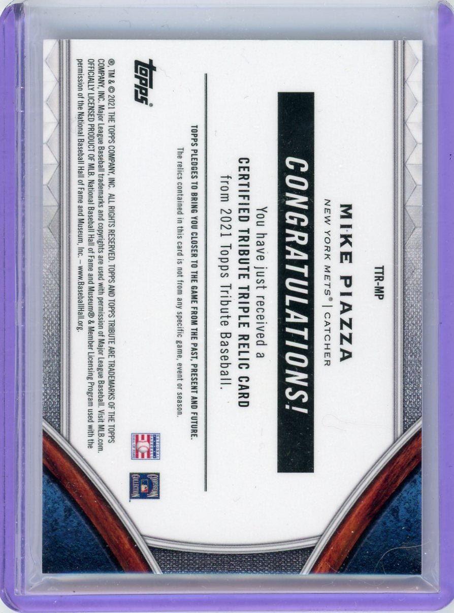 Mike Piazza 2021 Topps Tribute Triple Relic Purple #'d 49/50